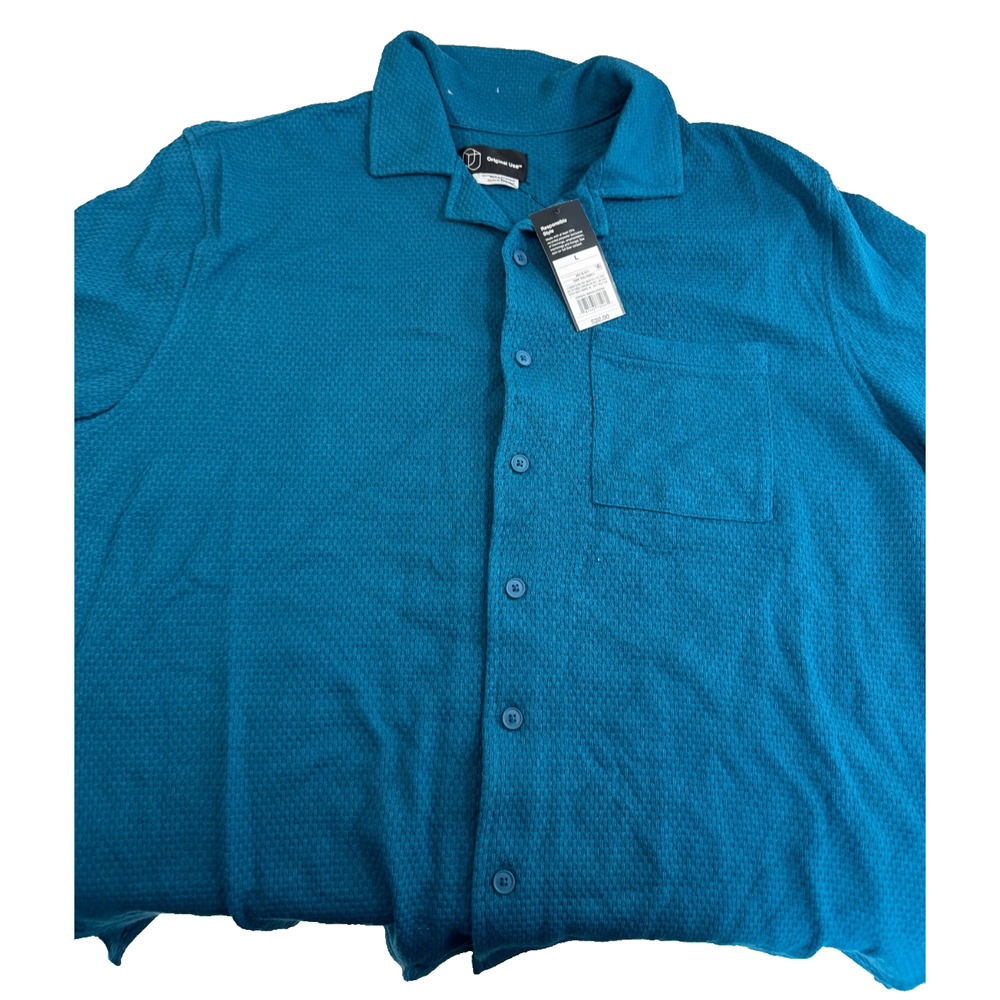 Original Use Men's Short Sleeve Button-Down Shirt Blue L Casual Patch Pocket